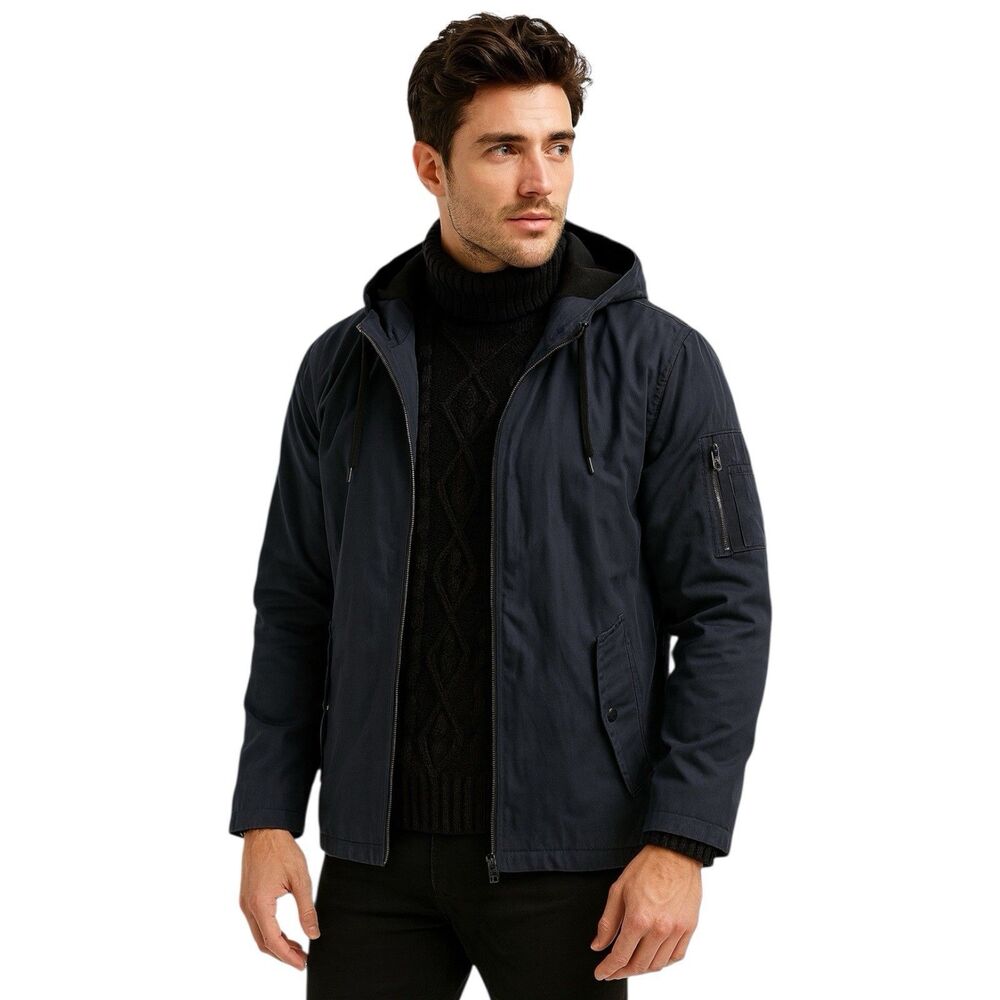 Calvin Klein Jacket Mens L Navy Hooded Full Zip Insulated Lightweight Casual - Picture 1 of 16